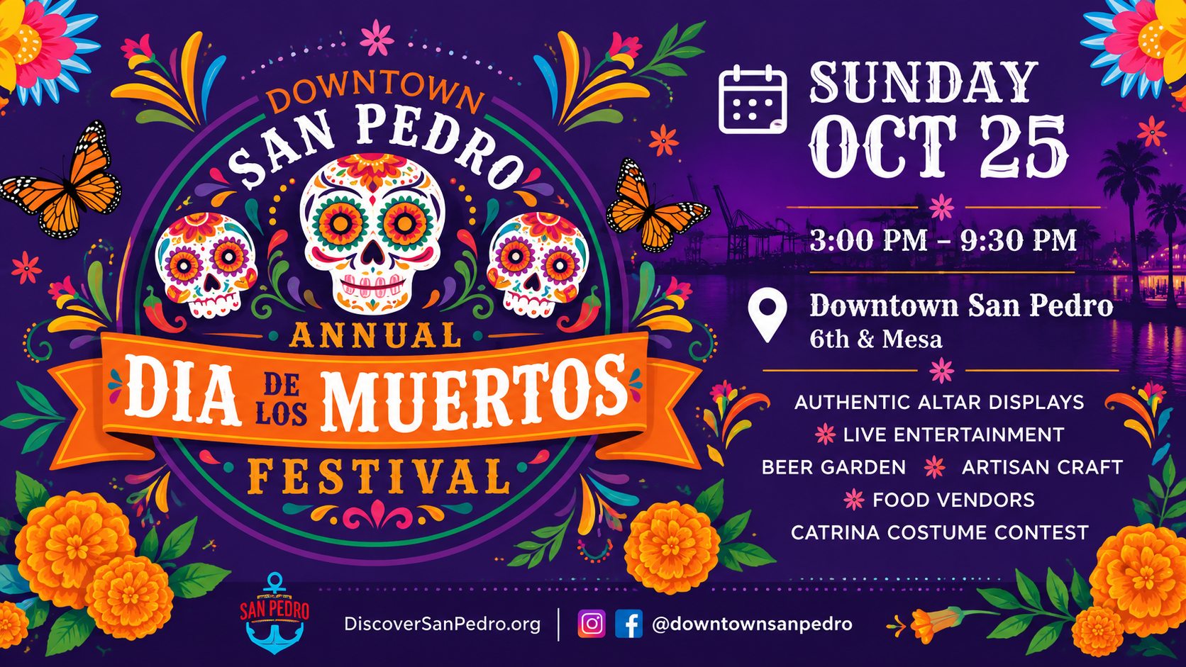 Downtown San Pedro Día de los Muertos Festival event artwork