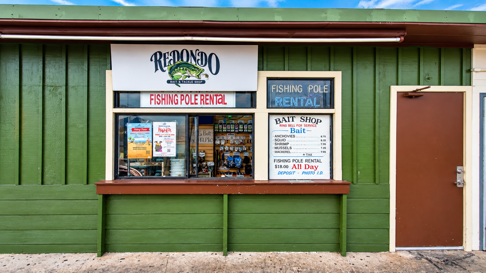 Bait and tackle counter at Redondo Coffee Shop and Bait & Tackle Shop